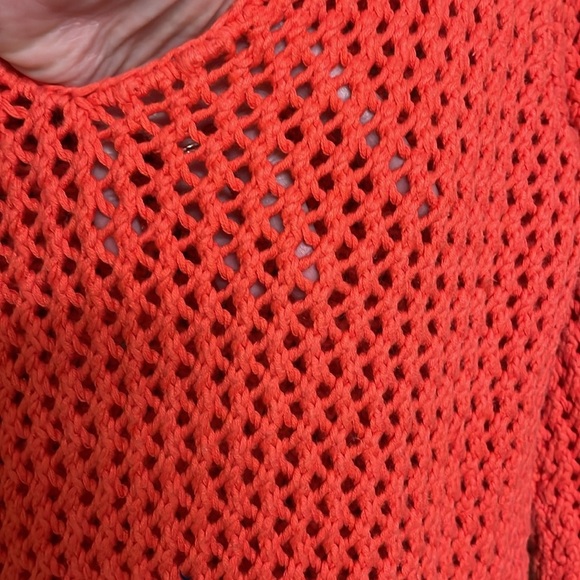 Lands’ End Canvas 1963 size Medium Vibrant Orangish Red V-Neck Open Knit Sweater - Picture 6 of 9
